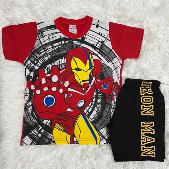 Fantasia Homem de Ferro Camisa Bermuda Conjunto Infantil