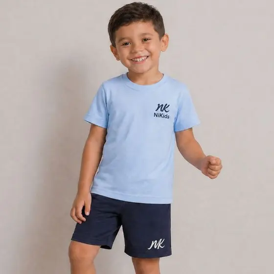 Conjunto Infantil Masculino Camiseta Algodão e Bermuda Leve 1 ao 7 Anos