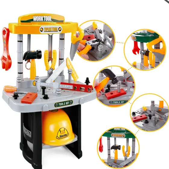 Kit Bancada de Ferramentas Infantil, 53 Peças, Com Capacete, Brinquedo