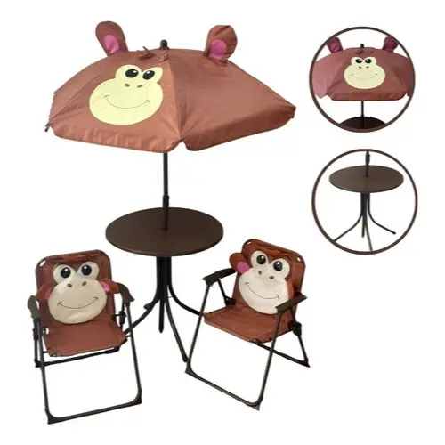 Mesa Infantil com 2 Cadeiras e Guarda-Sol, Kit Importway Macaquinho Marron