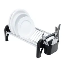 Escorredor de Louça 16 Pratos Preto em aço Inox Compacto com Porta Talheres Pia Cozinha Organizador