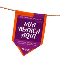 Bandeirola Personalizada Couchê 250g Chanfrada Grande 20x28cm - Kit 20 a 80 Unid para Festas, Eventos e Inaugurações