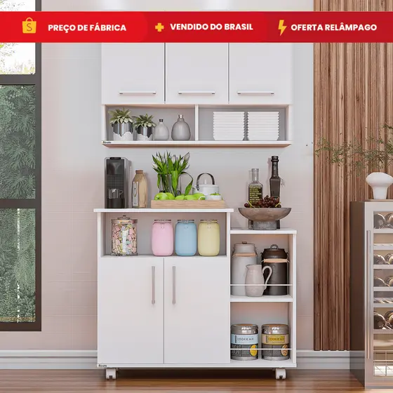 Cozinha Compacta 2 peças Armário Parede e Balcão Microondas Multiuso Móveis Bonatto
