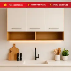 Armário Aéreo 3 Portas Cozinha Quarto Garagem Escritório com Nicho Multiuso Organizador