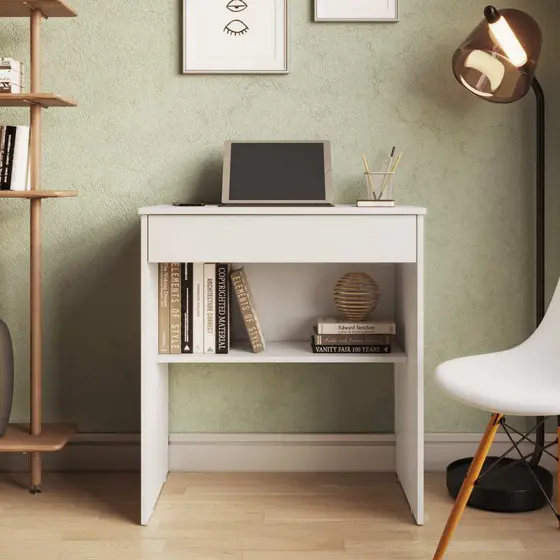 Escrivaninha Para Quarto Pequena Com Prateleira e Gaveta Home Office