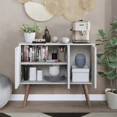 Rack Aparador Cantinho Café Retro Pés Estilo Retrô 3 Portas Com Puxador DIA DOS PAIS