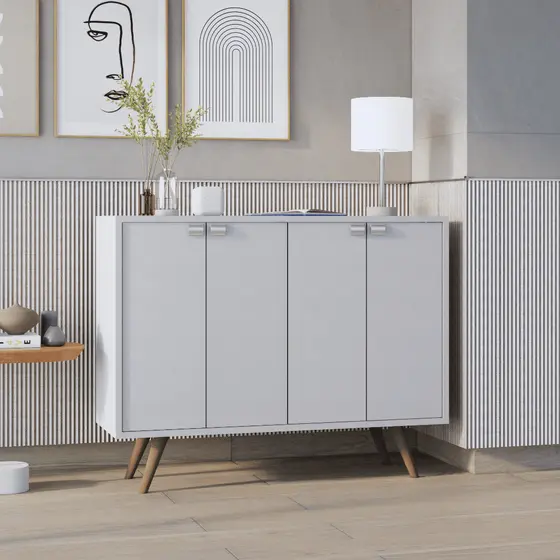 Buffet Aparador Rack 3 ou 4 Portas Sala Pés Balcão Retrô Palito Mais Vendido Móveis Bonatto
