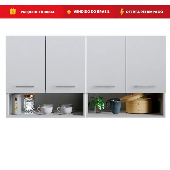 Armário Aéreo Cozinha 3 ou 4 Portas Multiuso Modular com Nicho Organizador Compacto Móveis Bonatto