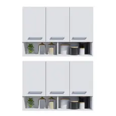 2 Armários para Cozinha Multiuso 3 Portas cada Módulo Aéreo - Móveis Bonatto