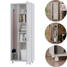 Armário Lavanderia Multiuso com Porta Vassouras 2 Portas com Rodizios Organizador com Prateleira