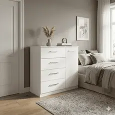 Cômoda Gaveteira Premium 4 Gavetas 1 Porta Estilo Minimalista para Organização de Casa e Dormitório