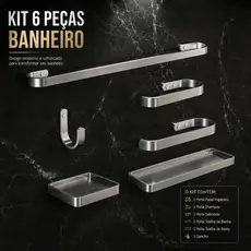 Kit de acessórios para Banheiro 6 peças com Porta Toalha Cromado Anti Ferrugem Alumínio