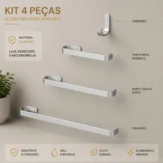Kit Acessórios Para Banheiro 4 peças Toalheiro Suportes Cromado Anti ferrugem Alumínio