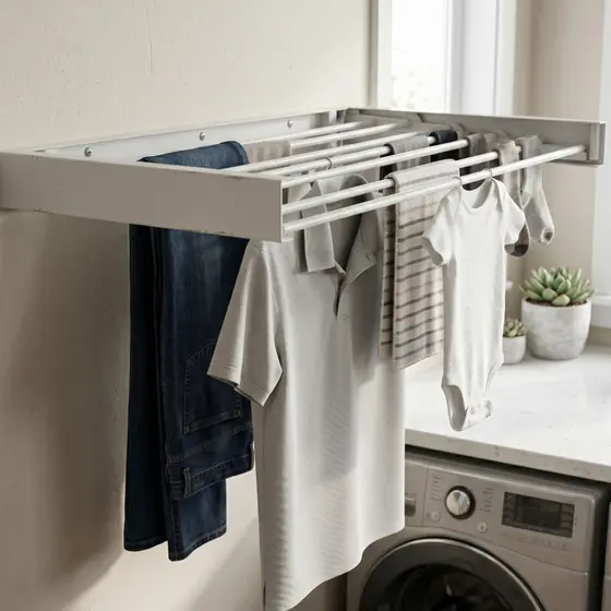 Varal Mágico Embutir Retrátil 80cm Solução Inteligente para sua Lavanderia Cabideiro Aço Branco
