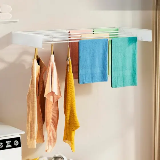 Varal de Embutir Retrátil 90cm Aço Branco Design Moderno Lavanderia Cabideiro Moderno Resistente