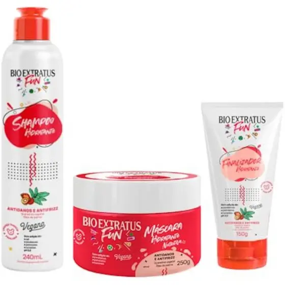 Kit Shampoo, Máscara e Finalizador Fun Hidratante Bio Extratus.