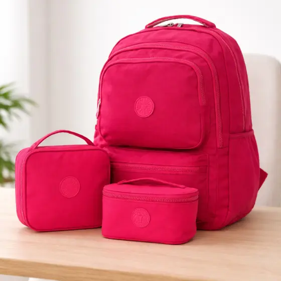 Kit Mochila Escolar Nylon com Lancheira Infantil Juvenil - Volta às Aulas