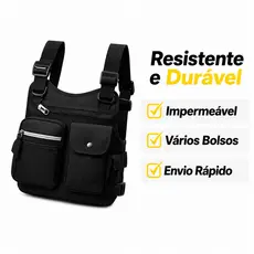 Mochila Pochete Tática Masculina Impermeável Preta Versátil - Bolsa de Peito Esportiva