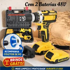 Parafusadeira Furadeira Sem Fio Bateria 48v com Baterias Com Maleta Completo