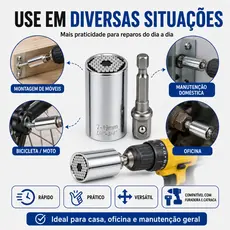 Soquete Universal 7-19mm com Adaptador para Furadeira Chave Catraca Parafuso Porca Multiuso