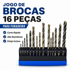 Jogo de Brocas 16 Peças com Estojo para Madeira, Metal e Alvenaria - NEOS HSS Aço Rápido (4241) ou Classic