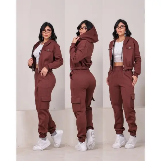 Conjunto Moletom Feminino Cropped e Calça Moda Inverno