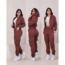 Conjunto Moletom Feminino Cropped e Calça Moda Inverno