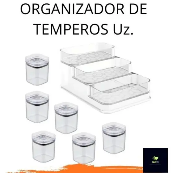 ORGANIZADOR DE TEMPEROS Uz. COM 6 POTES HERMÉTICOS 150ml