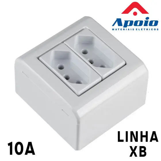 Kit 2 Tomadas Dupla 2P+T Sobrepor Sistema X Branca 10A 250V Linha XB Apoio
