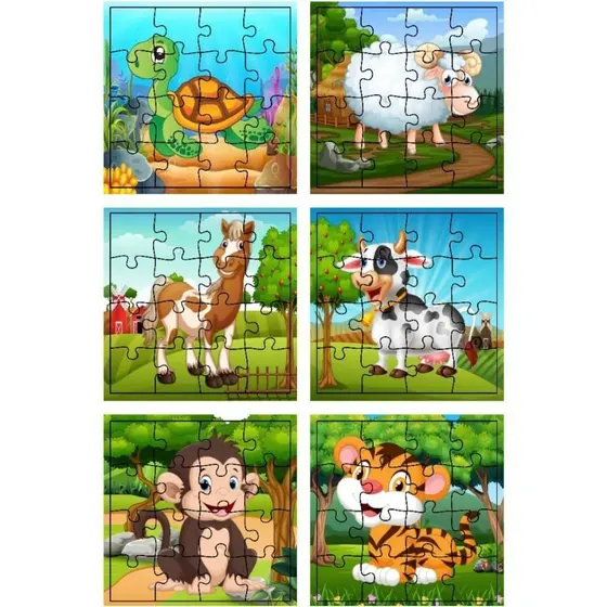 Kit 6 Jogos Quebra Cabeça Animais Safari Infantil em madeira Mdf 16 peças (6 unidades) criança