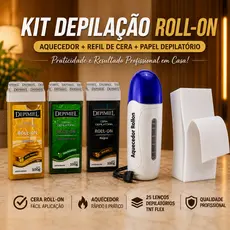 Kit Depilação Roll-On Completo Aquecedor Cera Quente Bivolt Refil Lenço Depilatório Removedor de Pelos Profissional