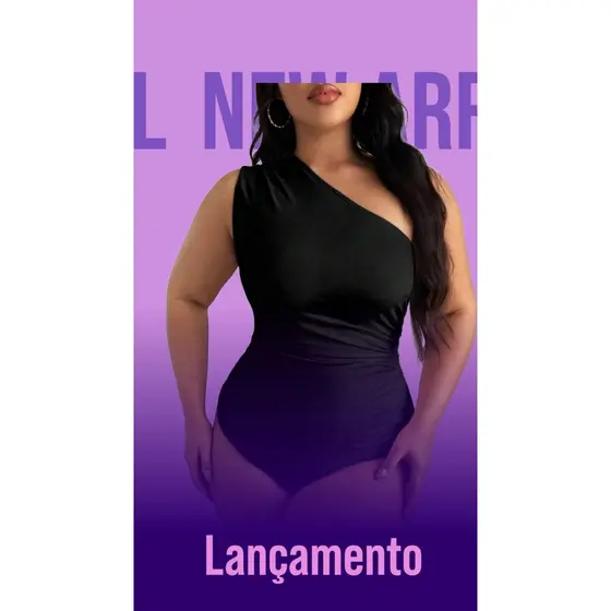 Elenzga Bodysuit Plus Size Sem Manga com Decote Assimétrico e Cor Sólida para o Verão