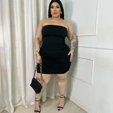 Vestido Plus Size Tomara que Caia Franzido em Tecido Suplex – Elegante e Confortável