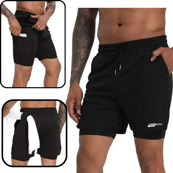 Shorts Masculino 2 em 1 Forrado para academia bermuda dupla ACADEMIA