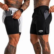 Kit 2 bermudas masculina academia tactel 2 em 1 com ziper shorts com compressão