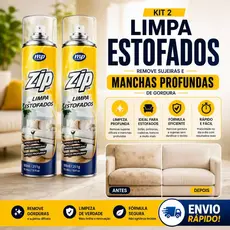 Kit 2 Limpa Estofado Zip Spray 300ml – Remove Sujeira Sofá, Carro, Estofados e Colchão