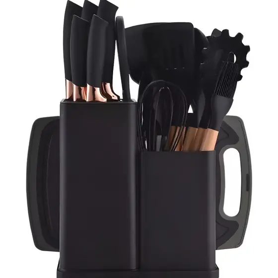 Kit 19 Pçs Utensílios Cozinha Luxo Tábua Espátula Tesoura