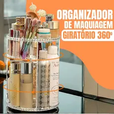 Organizador de Maquiagem Giratório 360° em Acrílico Transparente com Prateleiras Ajustáveis