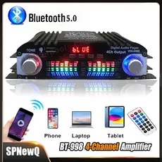 Amplificador De Som WiFi Digital De 12V 1600W Áudio De 4 Canais Rádio FM Bluetooth 5.0 Suporte Ao