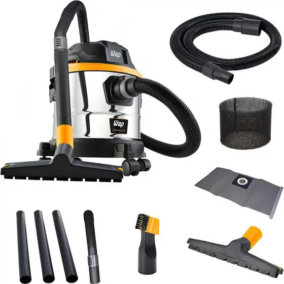 WAP Aspirador de Pó e Água GTW INOX 15, Compacto, 14,8 Litros, com Filtro Lavável, 146mbar 1700W