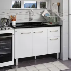 Conjunto Balcão de Cozinha com Pia Mármore Sintético 2 Portas 2 Gavetas Rorato