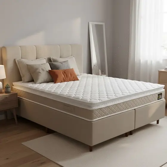 Conjunto Box Baú Queen Hellen Premium Espuma D33 Pillow Top 158x198x60cm