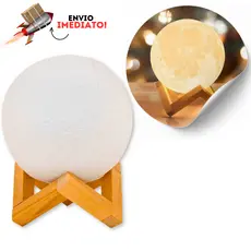 Abajur Luminária Lua Cheia 3d Led De Mesa Sem Fio Quarto Cúpula Branco Estrutura Marrom claro
