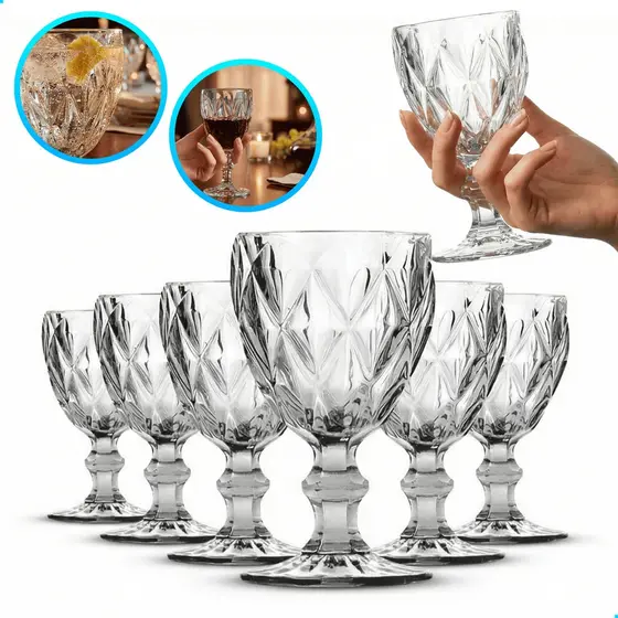Jogo de Taças 330ml Copo Diamante Copo Vidro Transparente Bico De Jaca Kit Diamond