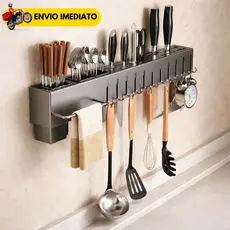 Suporte Porta Utensílios de Cozinha Parede Inox com Ganchos Porta Facas Escorredor de Talheres Organizador com Barra