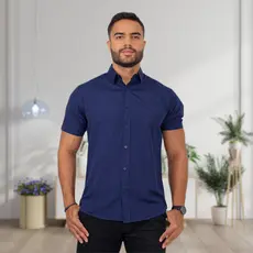 Camisa manga curta slim fit luxo algodão sem bolso não amassa