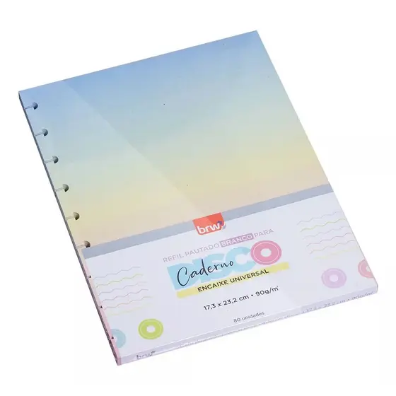 Refil Papel Pautado Colorido para Caderno de Disco 40 Folhas BRW