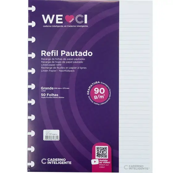 Refil Para Caderno Inteligente Pautado e Sem Pauta Grande e Médio 90g