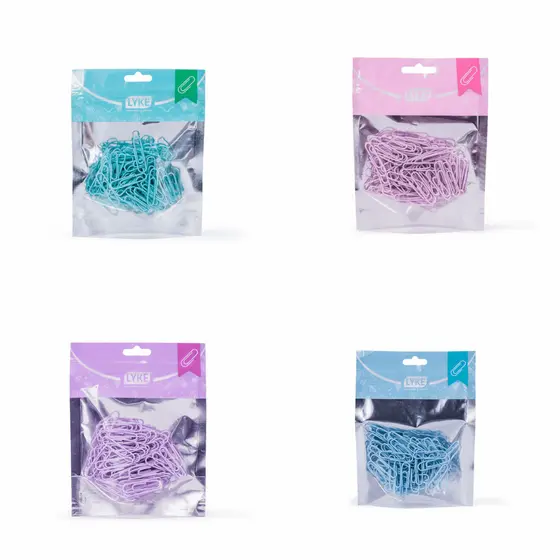 Clips Pastel 33mm (Azul, Rosa, Lilás e Verde) Com 100 Unid LYKE