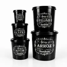 Kit 5 Potes Porta Mantimentos Cada – Plástico Resistente – Arroz, Feijão, Açúcar, Café para Cozinha